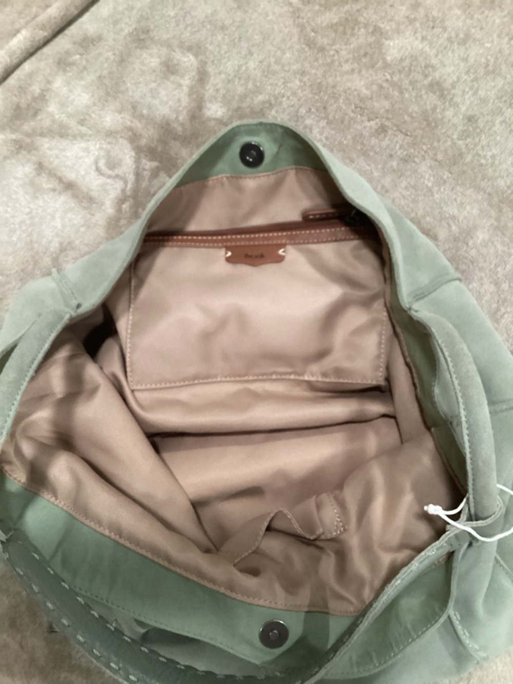 The Sak Mint Green Suede Tote with Beige Interior